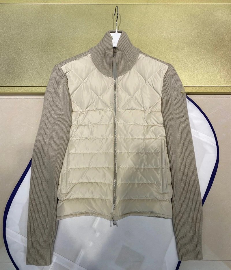 Unbranded Down Jackets Quilted Knit-Sleeve Zip-Up Jacket — 4 colors