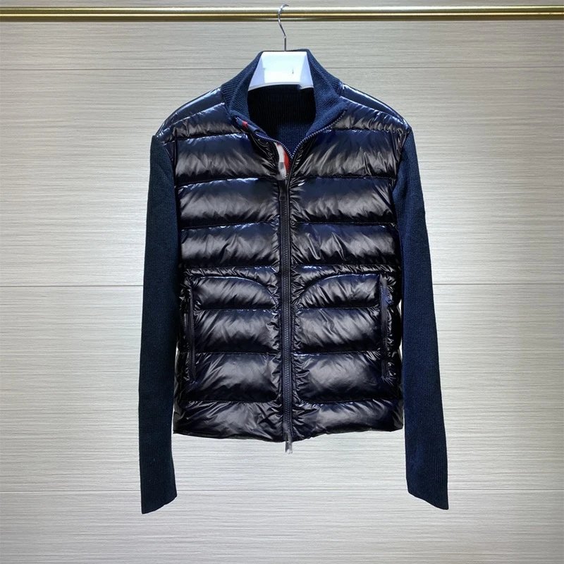 Unbranded Down Jackets Quilted Knit-Sleeve Zip-Up Jacket — 2 colors black