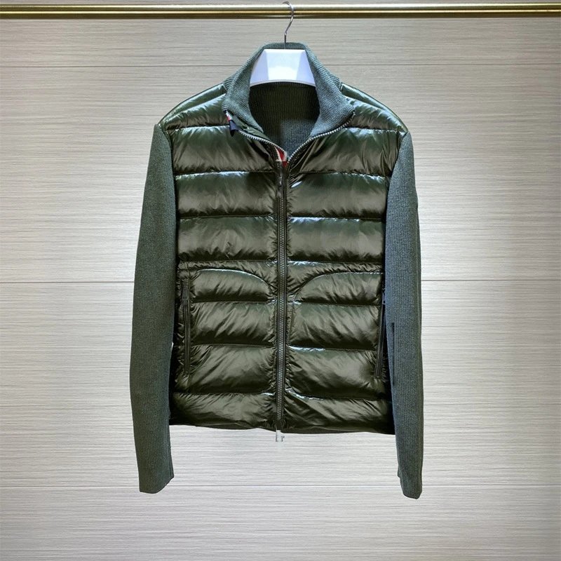 Unbranded Down Jackets Quilted Knit-Sleeve Zip-Up Jacket — 1 color