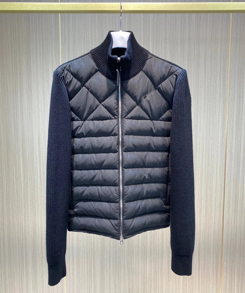 Unbranded Down Jackets Quilted Knit-Sleeve Zip-Up Jacket — 3 colors
