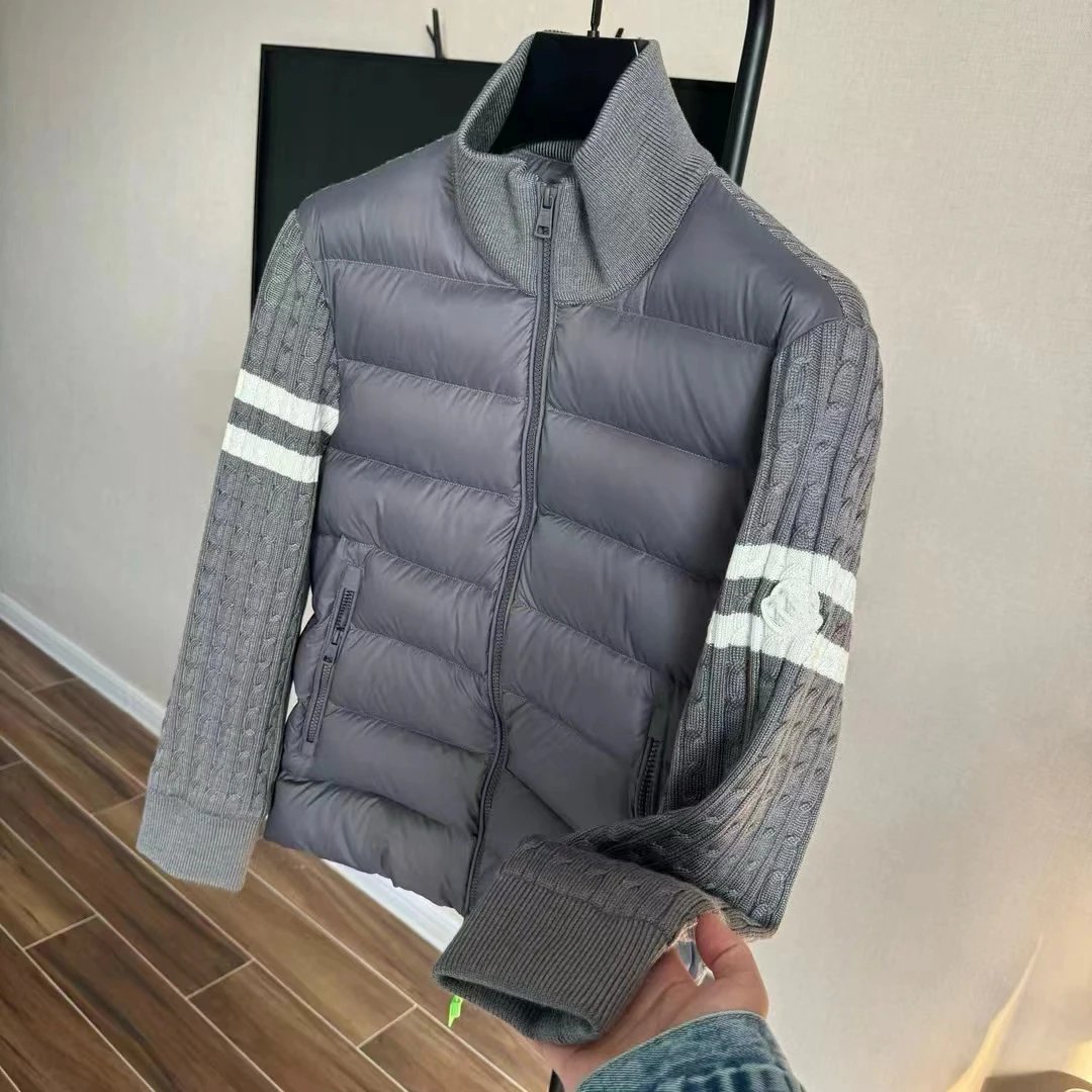 2026秋冬新款高奢针织袖拼接立领鸭绒服棉服商务百搭轻薄外套男女 2