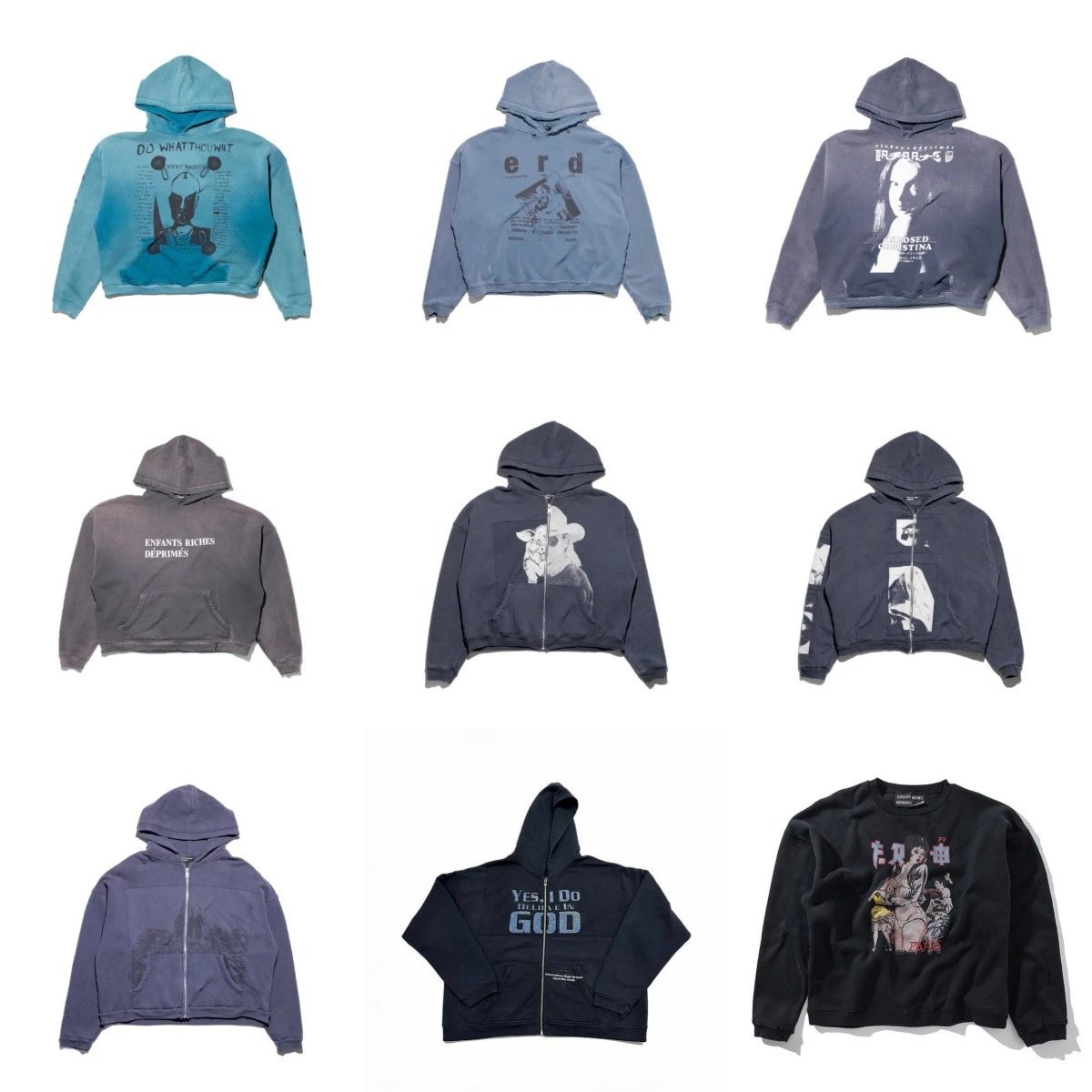 ERD melancholic rich second-generation letter print distressed men's and women's loose retro pocket long sleeved zipper hooded sweatshirt