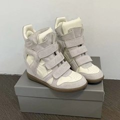 26 Summer Genuine Leather Hook and Loop Hidden Wedge 8CM Platform Color Block Casual Sneakers Real Leather Martin Boots Trendy