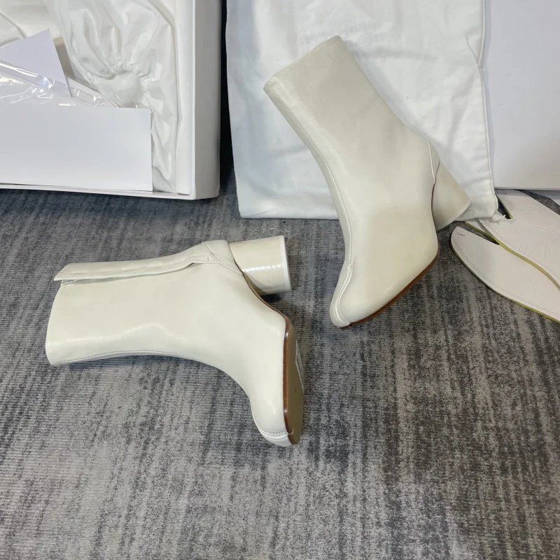 Cream Leather High Heel Tabi Split Toe Boot photo 8