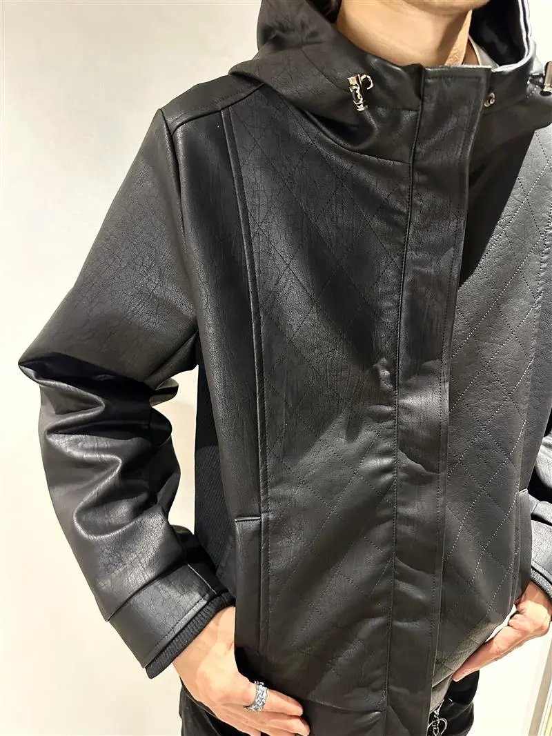 L.G.B00s Dark Knight Biker Hooded Leather Jacket photo 6