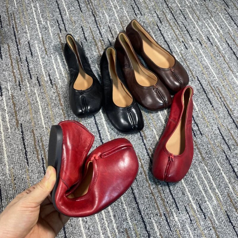 Washed Leather Split-Toe Ballet Flat photo 7