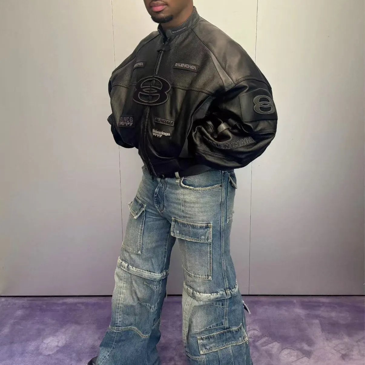 Cargo Flared Bleached Ice Blue Detachable Jeans