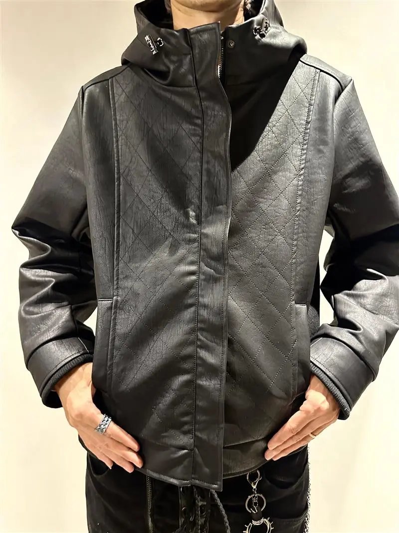 L.G.B00s Dark Knight Biker Hooded Leather Jacket photo 5