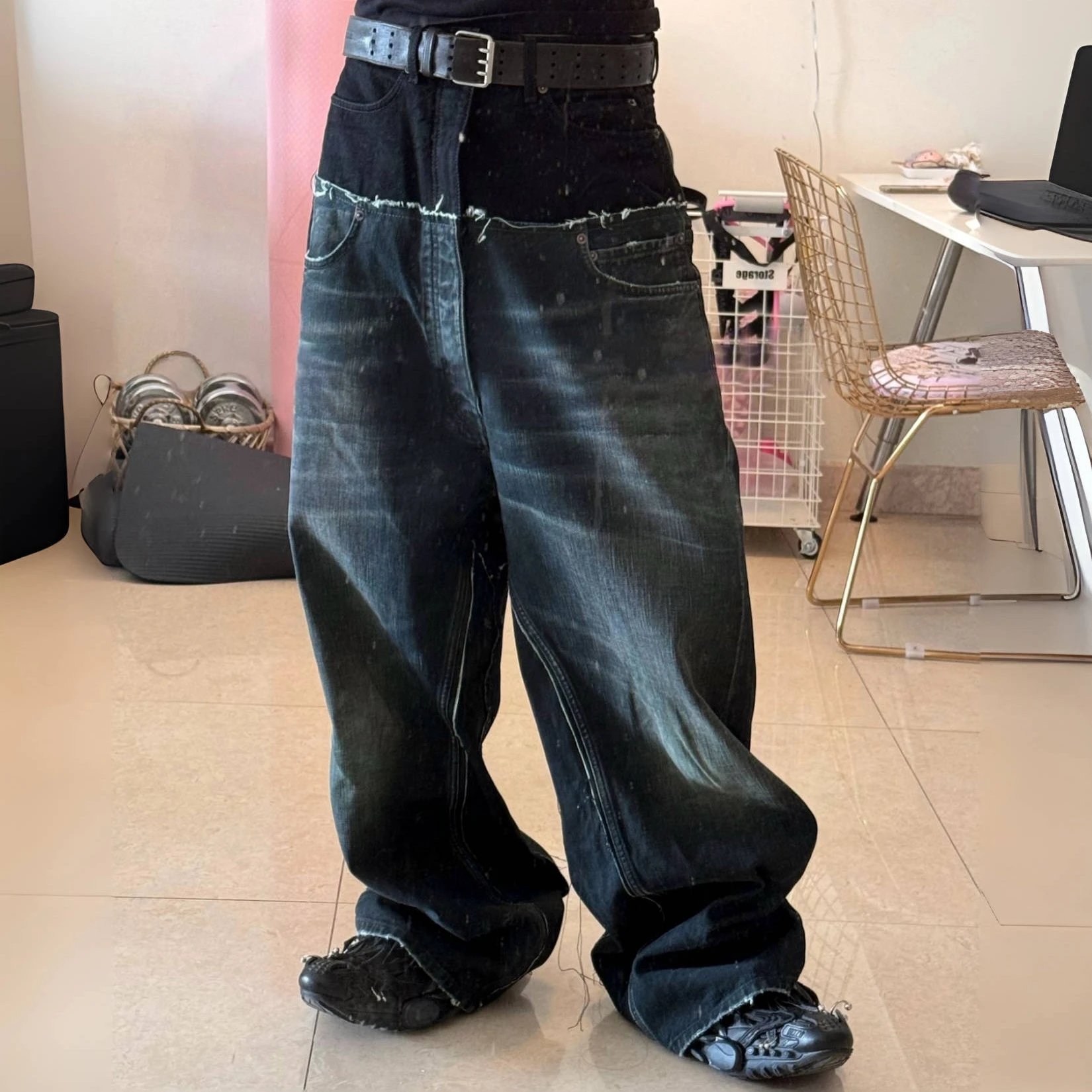 BMC Cut-Up Double Layer Baggy Jeans Distressed
