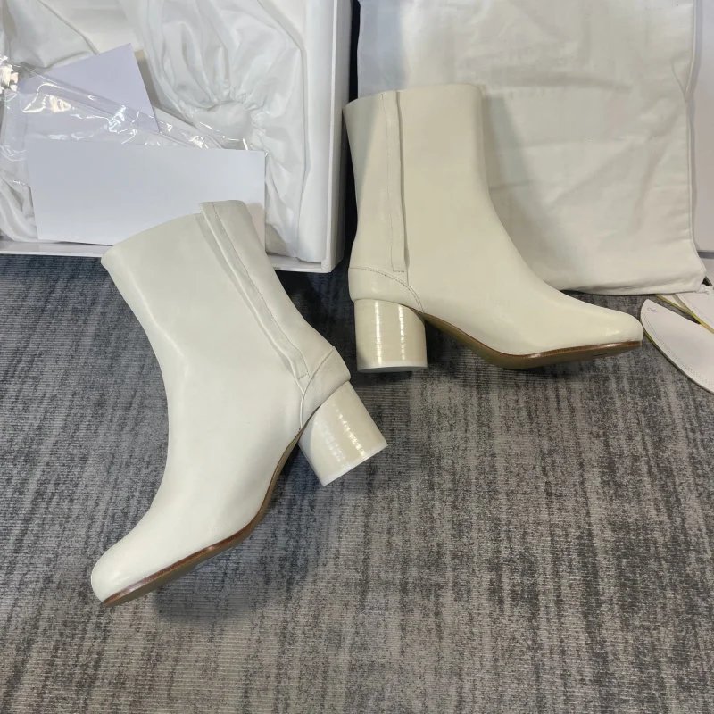 Cream Leather High Heel Tabi Split Toe Boot photo 2