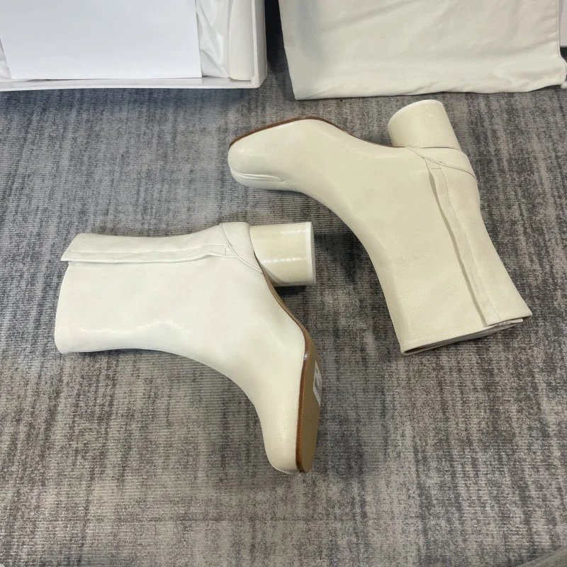 Cream Leather High Heel Tabi Split Toe Boot photo 7