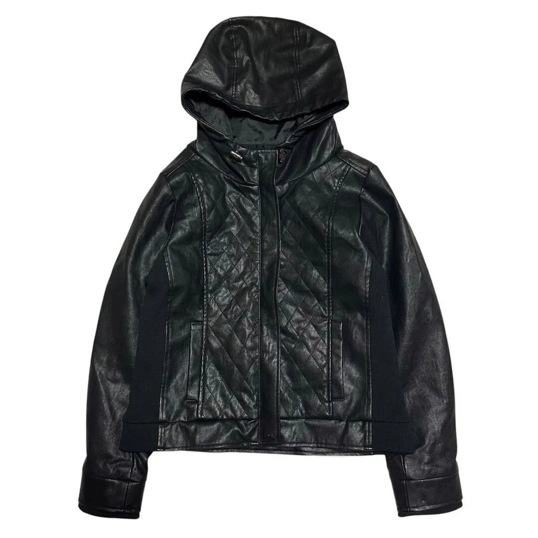 L.G.B00s Dark Knight Biker Hooded Leather Jacket photo 2