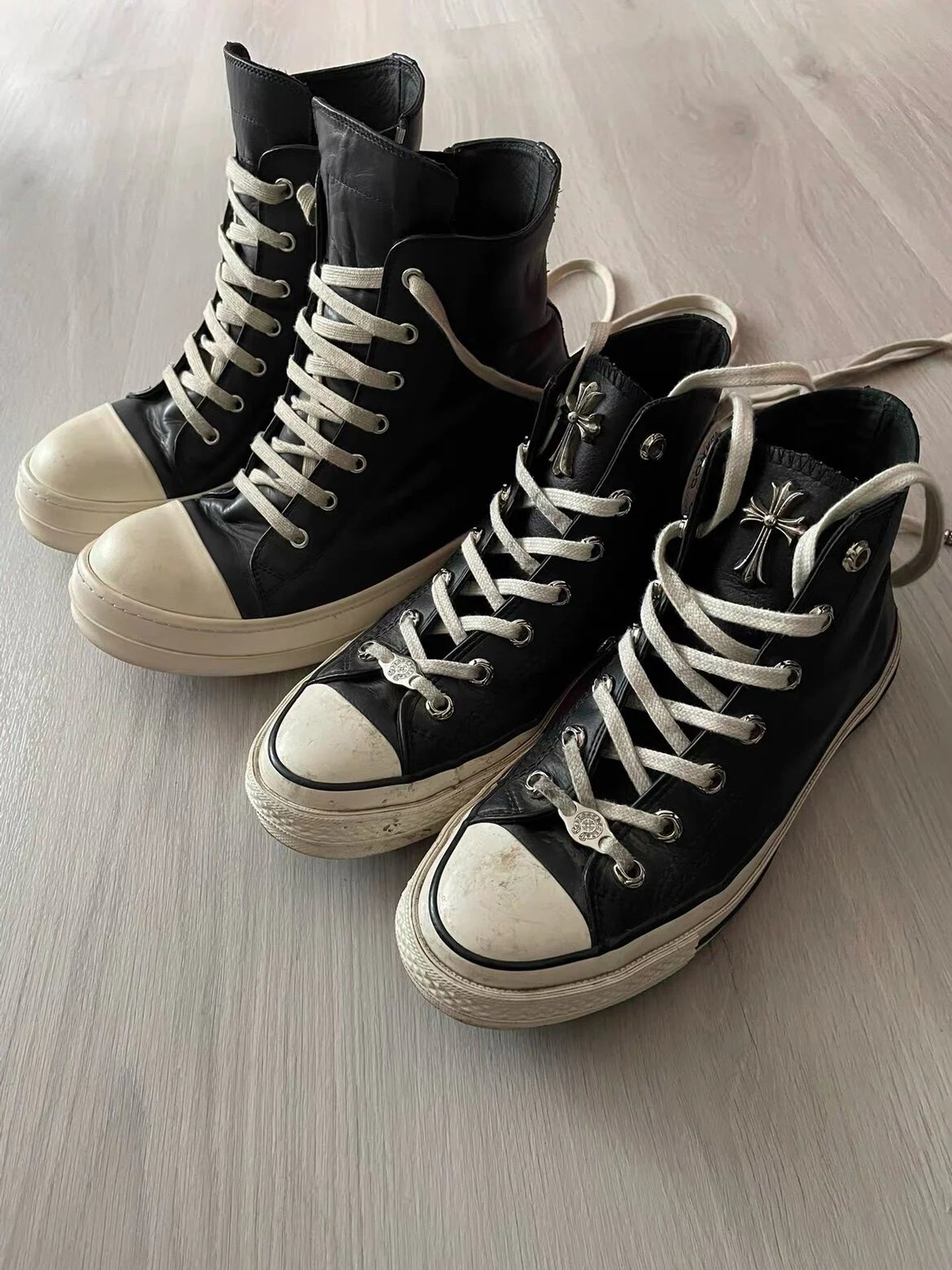 Remake Custom Cross High-Top Black Leather Shoes photo 5