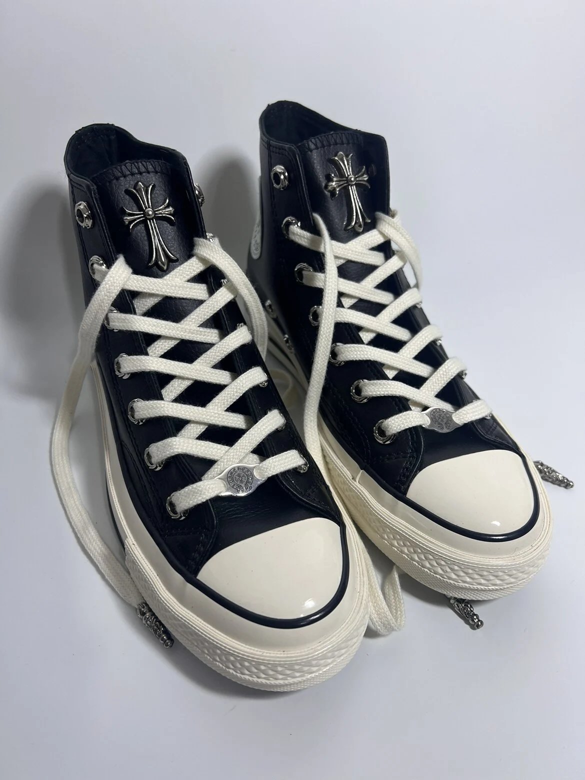 Remake Custom Cross High-Top Black Leather Shoes