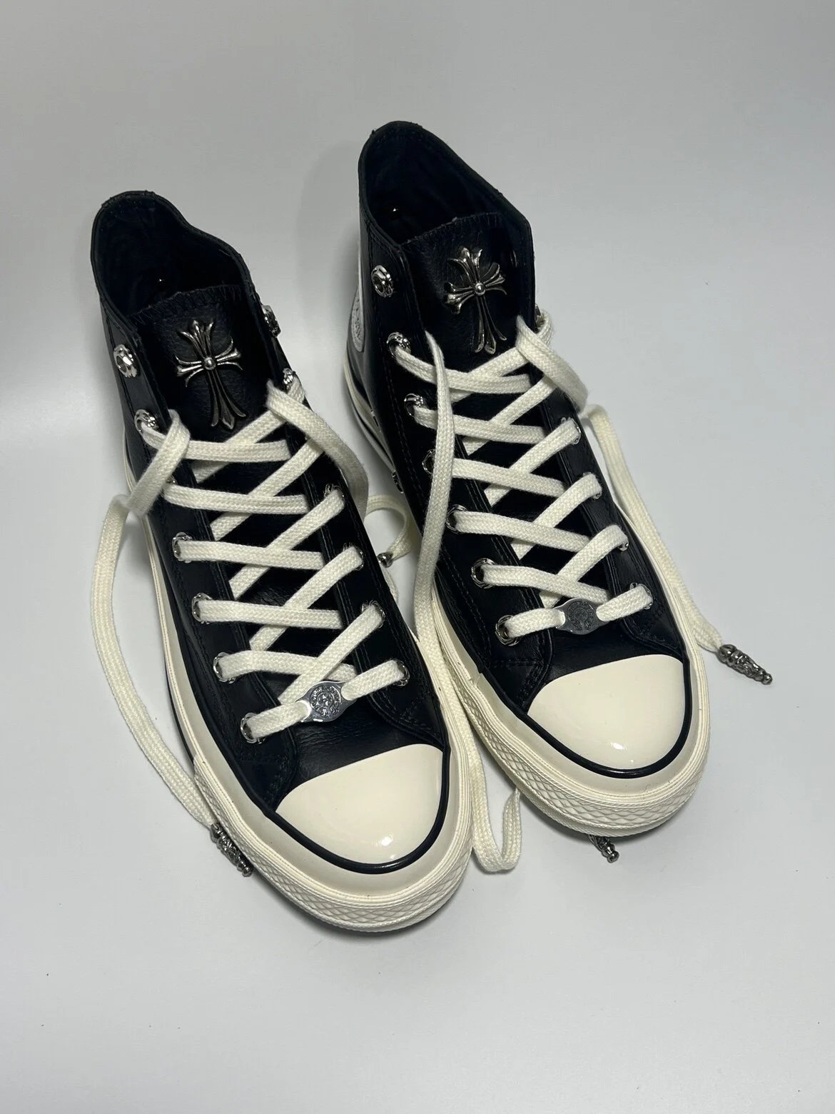Remake Custom Cross High-Top Black Leather Shoes photo 8