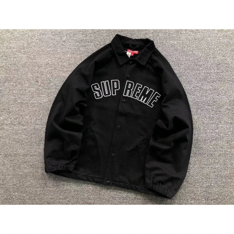 D429#Micro Logo Embroidered Letter Jacket Black