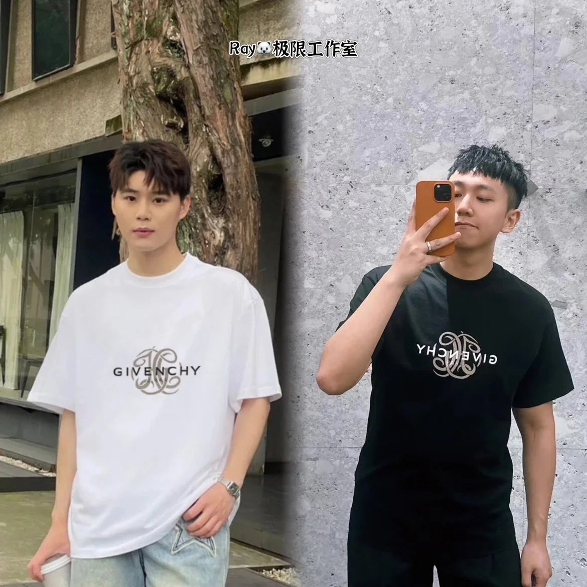 [Ray Core] Givenchy GVC 25ss Floral Letter Print Short Sleeve SS25 Letter Graphic Crewneck T-Shirt Men's Beige Spring Summer New Hot Seller Unisex Couple Style Sporty Casual Versatile High Street Ins Trend