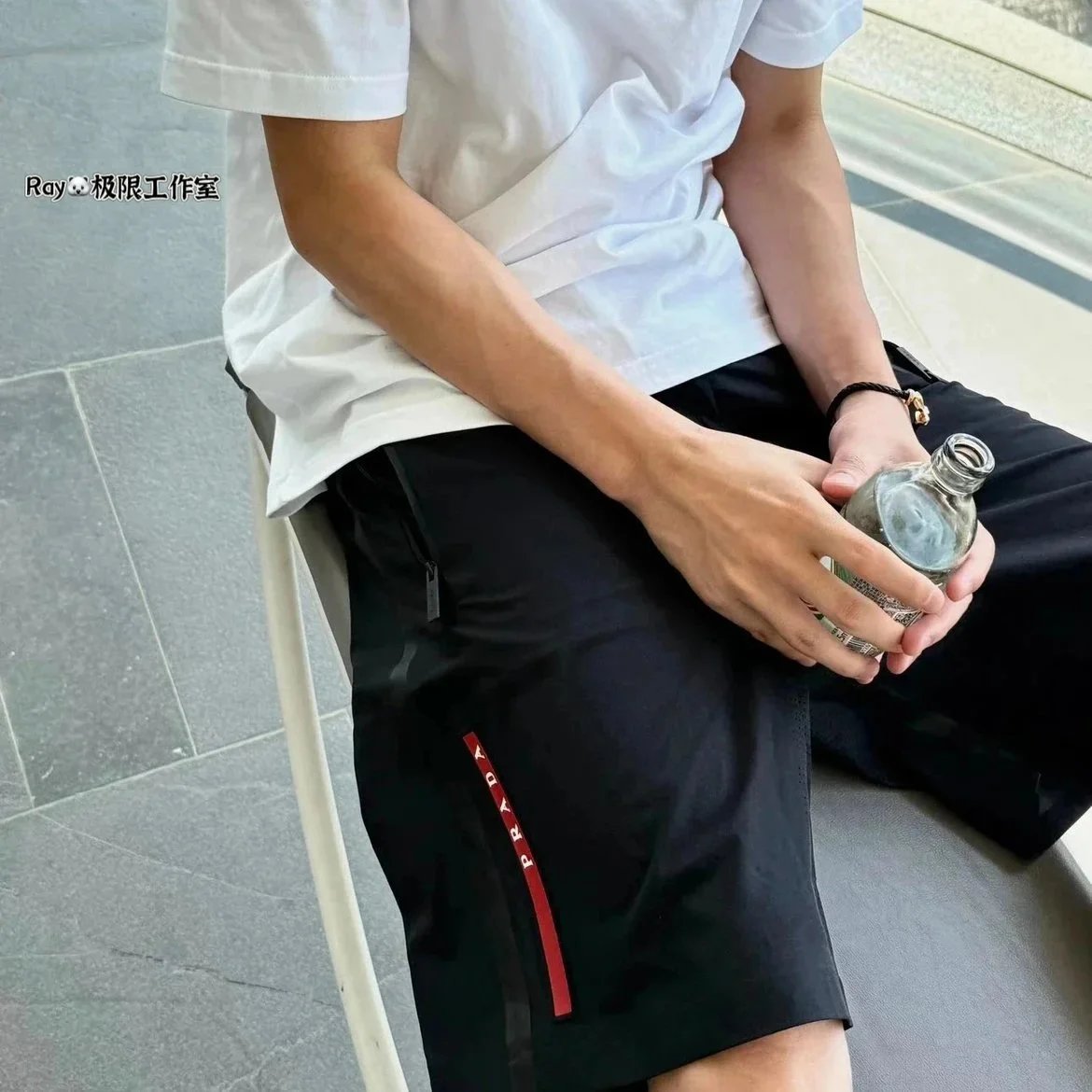 【 Ray Core 】 PRD Prad @/Prad color blocked logo straight leg swimming shorts for men, black mesh shorts with color blocked logo straight leg swimming beach shorts, spring and summer new hot items for both men and women, couple style, sports and leisure versatile, high street Instagram style
