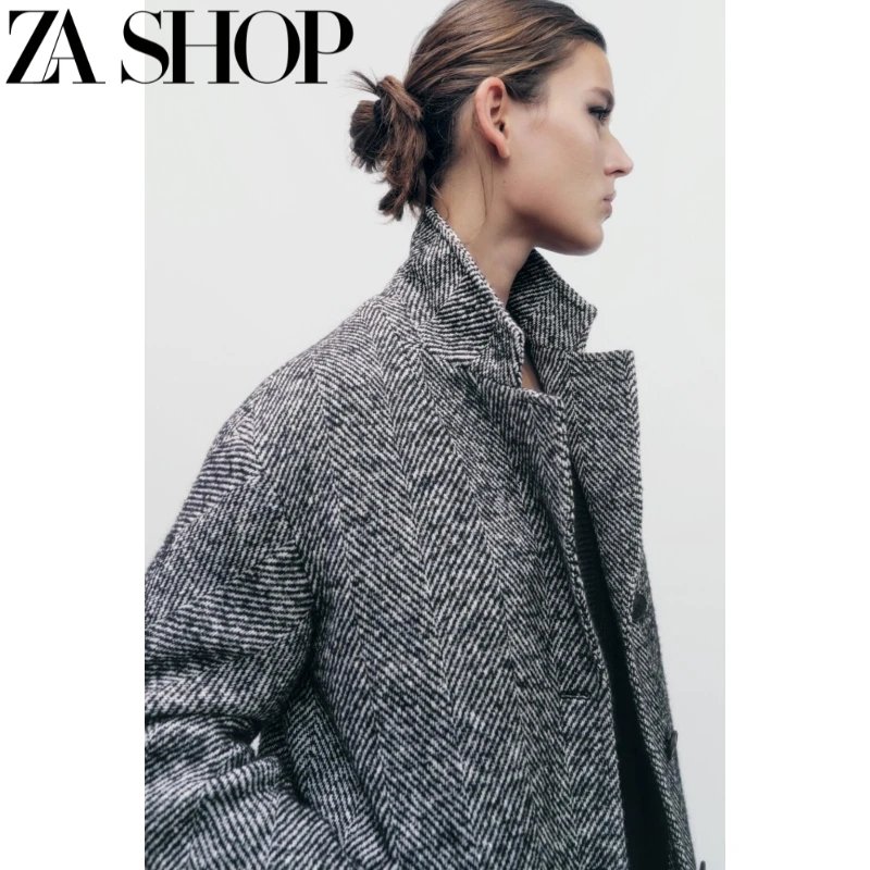 ZA Herringbone Wool Coat