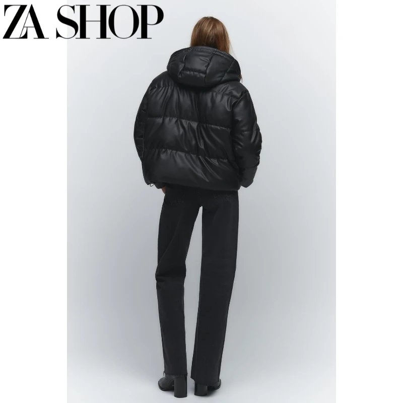 ZA Faux Leather Puffer Jacket
