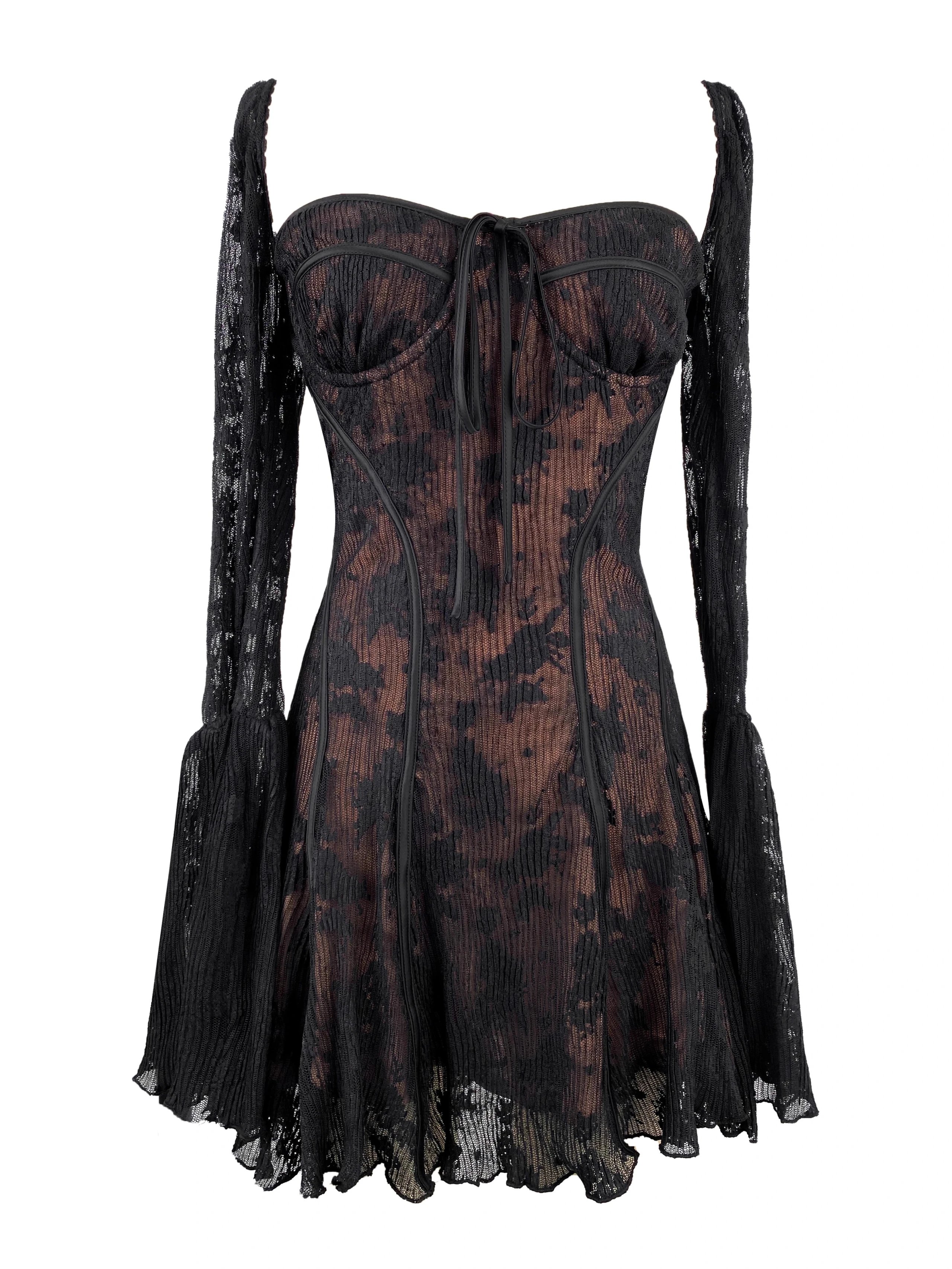 Beige Floral Lace Corset Dress with Bell Sleeves