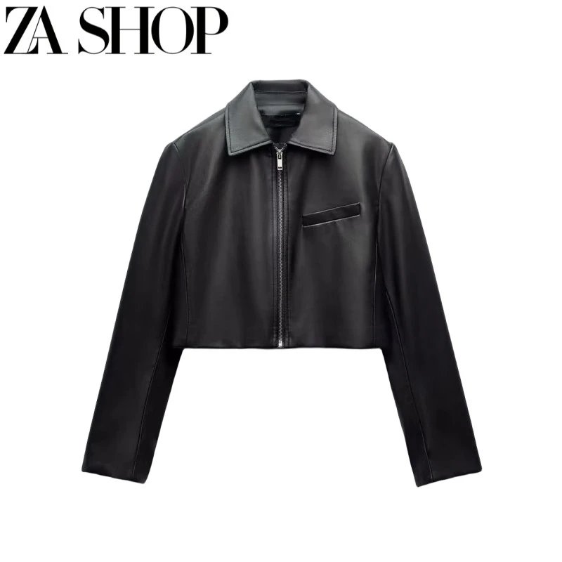 ZA Shop Black Cropped Leather Jacket