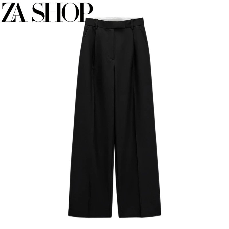 ZARA High-Waisted Black Wide-Leg Tailored Trousers