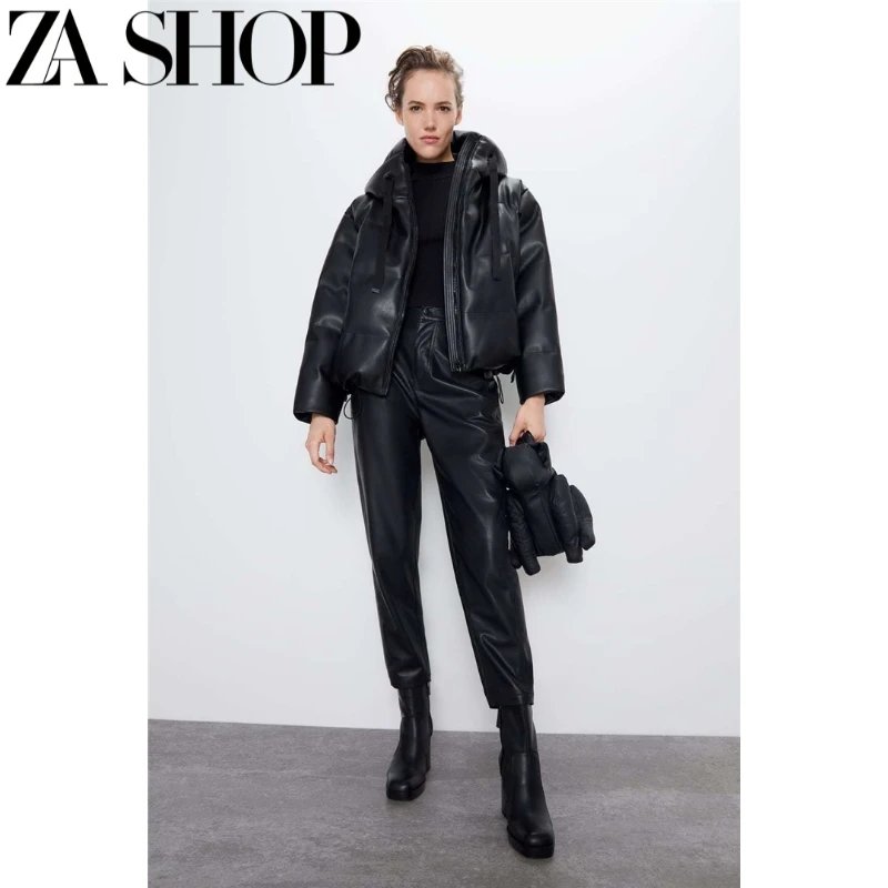 ZA Black Faux Leather Puffer Jacket