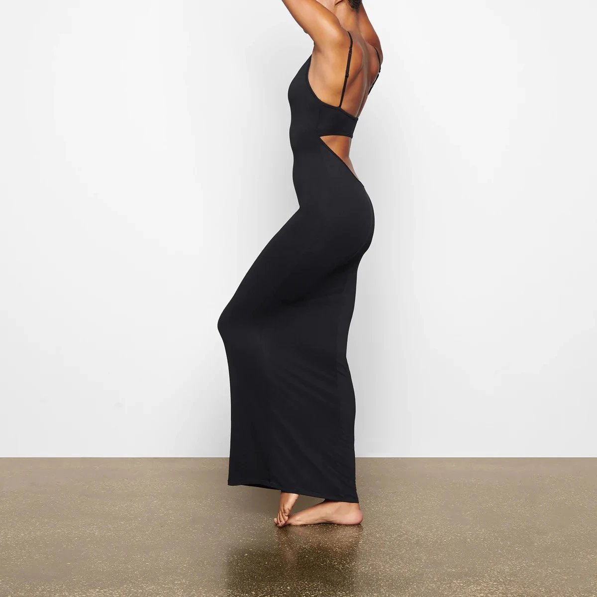 Black Open-Back Maxi Dress with Cutout Detail