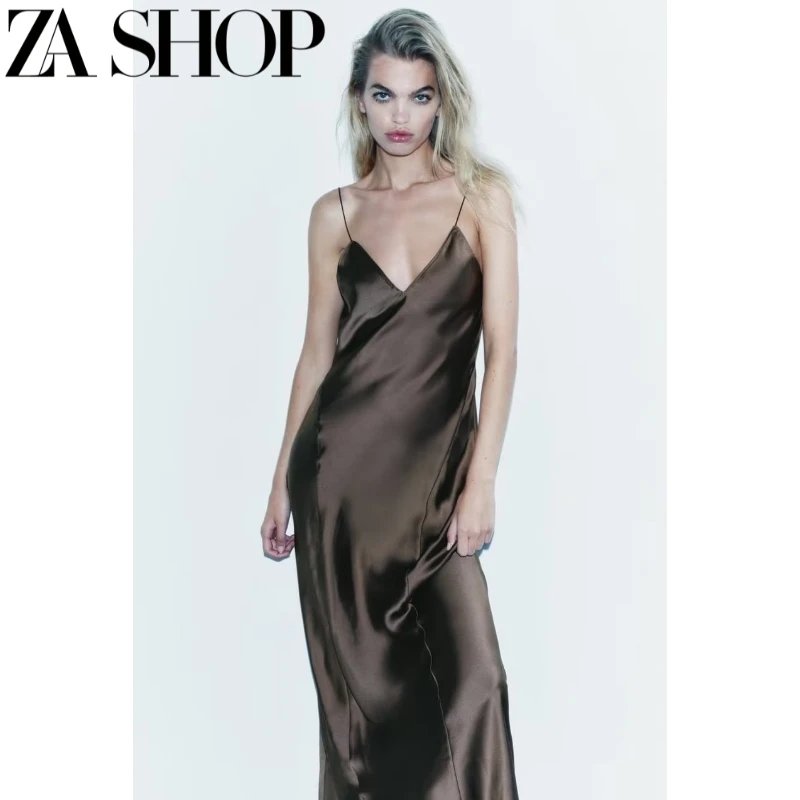 Satin Maxi Slip Dress with Thin Straps