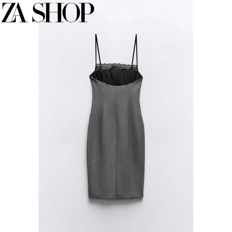 Grey Lace Trim Slip Dress