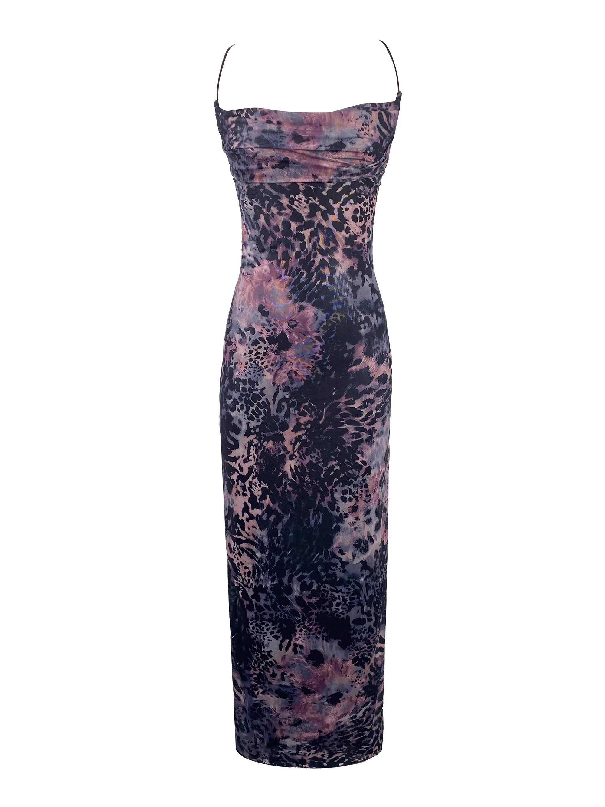 Grey Leopard Print Halter Bodycon Dress
