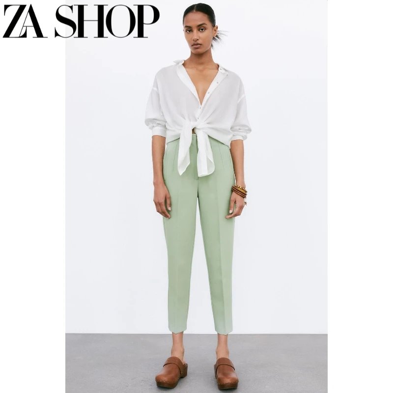 ZA Shop High-Waisted Camel Tapered Trousers