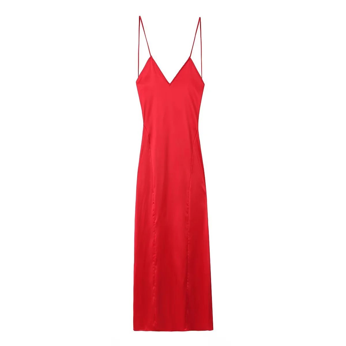 Black Satin Maxi Slip Dress with Thin Straps
