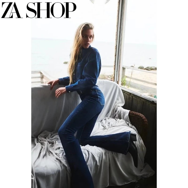 ZARA High-Waisted Dark Wash Flare Jeans