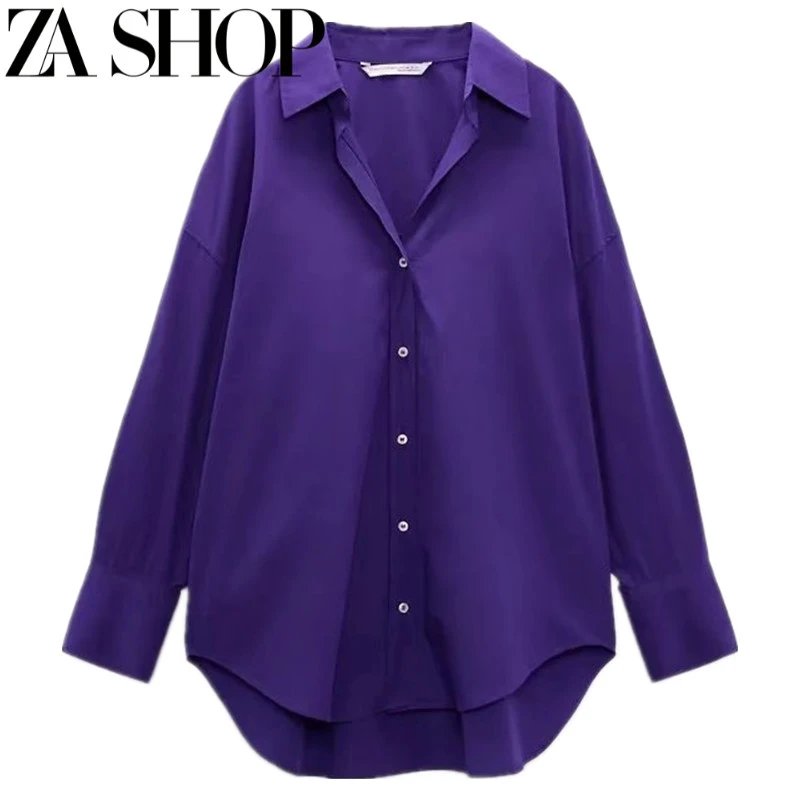 ZA Shop Purple Shirt & Blue High-Waisted Pants Set