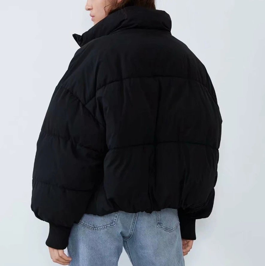 ZA Beige Stand Collar Puffer Jacket