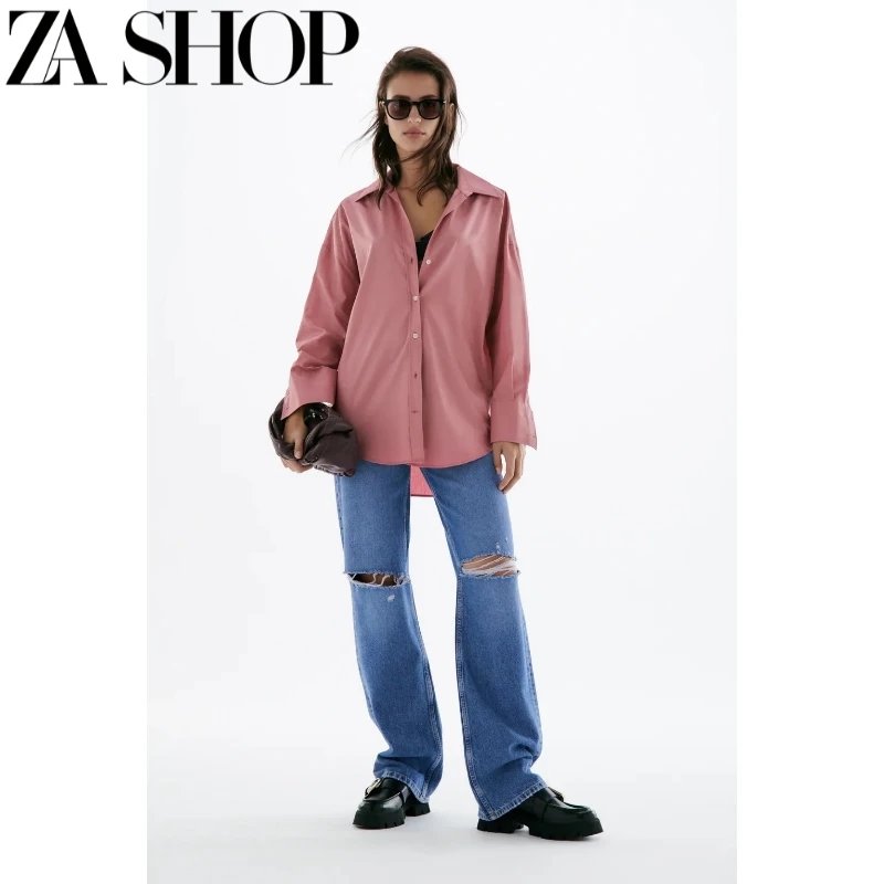ZA Shop Purple Shirt & Blue High-Waisted Pants Set