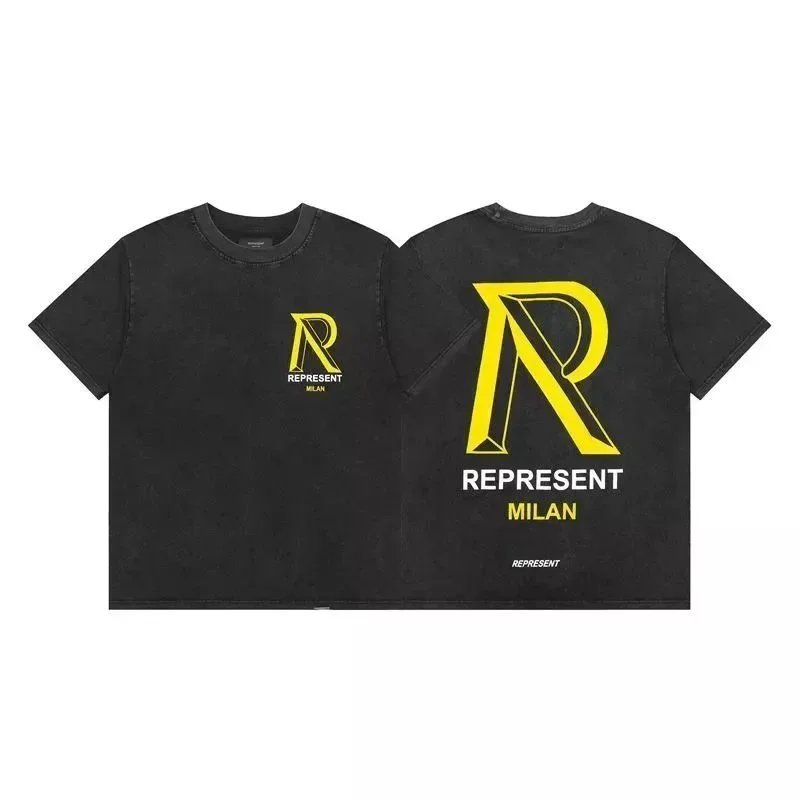 Represent Represent Milan Black Oversized T-Shirt with Yellow Logo Black