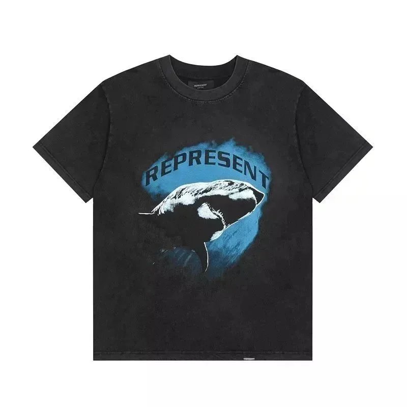 Represent Represent Black Washed T-Shirt with Blue Graphic Black
