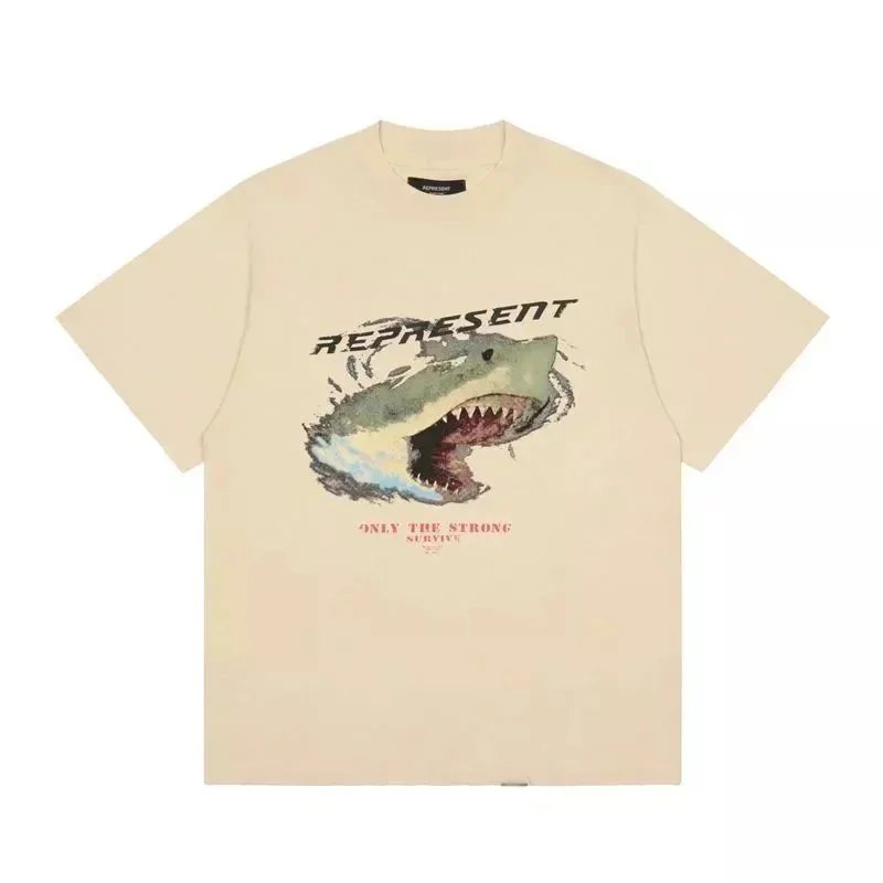 Represent Represent Shark Print T-Shirt in Cream White Beige