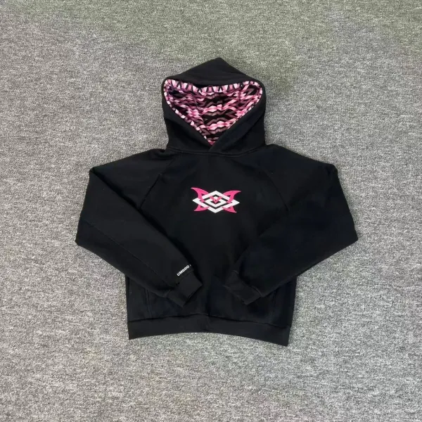 Umbro x Collaborative Logo Hoodie Black with Pink Geometric Print - 1