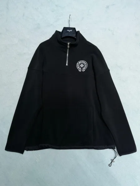 Celine Half-Zip Fleece Pullover Black Hoodie - 8