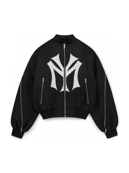 New York Yankees MLB Logo Bomber Jacket Black Outerwear Jacket - 1