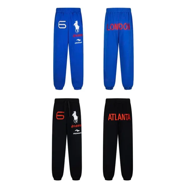 Lotto x Mowa Sporty Blue Sweatpants with Number 6 and Polo Rider Print - 2