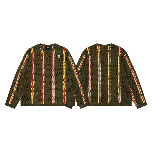 Stussy x Patta Striped Open-Knit Sweater Army Green - 1