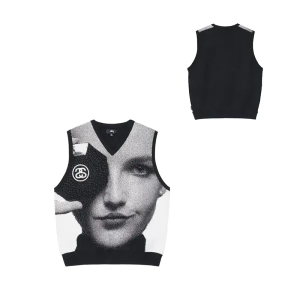 Stussy Stüssy x Unknown Artist Graphic Print V-Neck Vest Top Black Vest Top - 1