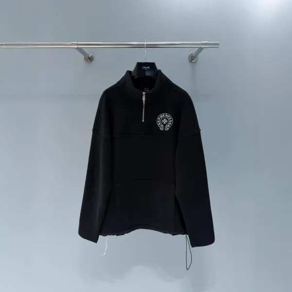 Celine Half-Zip Fleece Pullover Black Hoodie - 1