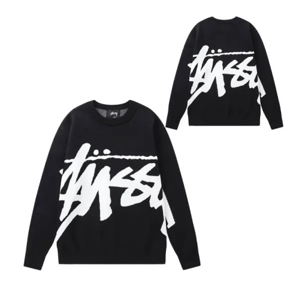 Stussy Script Logo Knit Sweater Black - 1