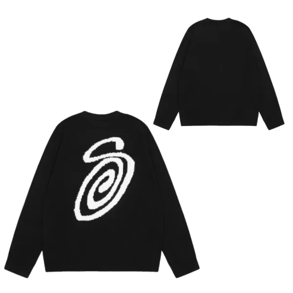 Design Abstract Spiral Knit Sweater Black - 1